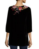 Amber 3/4-Sleeve Embroidered Velvet Tunic, Plus Size