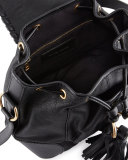 Polly Suede Flap Bucket Bag, Black