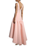 Sleeveless Floral-Embroidered High-Low Dress, Blush