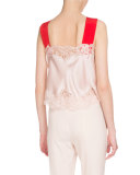 Satin Lace Cami w/Contrast Straps, Skin/Red
