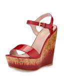 Single Patent Cork Wedge Heel, Flame