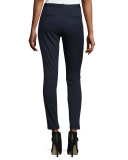 Skinny Stretch Twill Moto Pants, Midnight