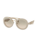 Round Acetate Brow-Bar Sunglasses