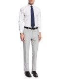 Solid Flat-Front Wool Trousers, Gray
