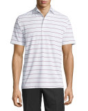 Performance Striped Short-Sleeve Polo Shirt, White