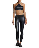 Chance Coated Leggings with Metallic Stripe, Navy