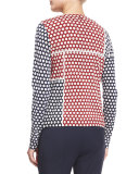 Button-Front Honeycomb Colorblock Cardigan, Multi Colors