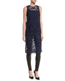 Kelissa Side-Slit Lace Tank w/Cami, Blue