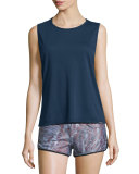 Aura Strappy-Back Performance Tank, Midnight Blue