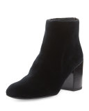 Bacari Velvet Chunky-Heel Bootie, Black