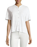 Short-Sleeve Button-Front Linen Jersey Top