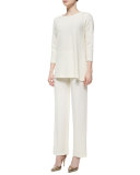 Knit Flat-Front Straight-Leg Pants