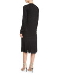 Sleeveless Sheath Dress W/Fringe Trim, Black