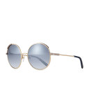 Round Oversize Sunglasses, Golden/Blue