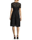 Short-Sleeve Eyelet Lace Cocktail Dress, Black