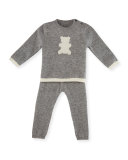 Cashmere Teddy Bear Pajama Set, Gray/Ivory, Size 3-18 Months