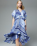 Dominica Short-Sleeve V-Neck Dress, Blue Pattern