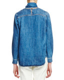 Long-Sleeve Tie-Neck Blouse, Denim