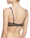 Whisper Lace-Overlay Demi Bra, Dark Gray/Cosmo Pink