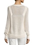 Crochet Lace-Up Pullover Sweater, Natural