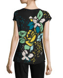 Aquarelle-Print Cap-Sleeve Shell, Fantasy