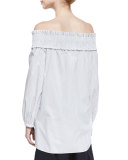 Samuel Striped Off-the-Shoulder Poplin Top, White/Blue