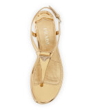 Patent Demi-Wedge Thong Sandal, Platino