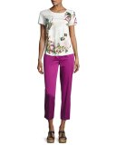 Flat-Front Capri Pants, Fuchsia