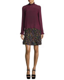 Maggie Floral-Print Pintuck Skirt, Plum Botany