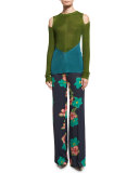 Floral Straight-Leg Pants, Black