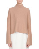Long-Sleeve Mock-Neck Cropped Sweater, Camel/Off White