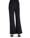 Silk Crepe Wide-Leg Pants, Black 