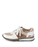 Allie Mixed-Media Trainer Sneaker, Optic White/Rose