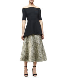 Tinsel-Fringe Full Midi Skirt, Warm Silver