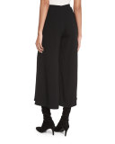 Flat-Front Wide-Leg Culotte Pants, Black