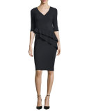 Faridamm Double-Peplum Sheath Dress, Nero