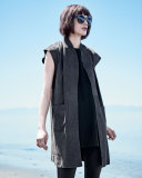 Cap-Sleeve Suede Vest, Cinder 