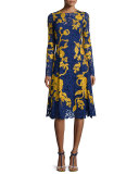 Two-Tone A-Line Lace Dress, Marine Blue