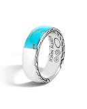 Men's Classic Chain Silver Band Ring with Turquoise, Size 10