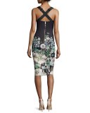 Jayer Gem Gardens Fitted Sheath Dress, Black
