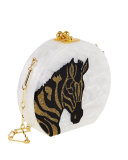 Oscar Round Zebra Clutch Bag, White