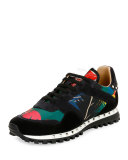 Tropical Nylon & Suede Trainer Sneaker, Multicolor