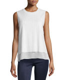 Sleeveless Blouse with Mesh Overlay