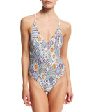 Free Spirit Braided-Back Printed One-Piece Swimsuit