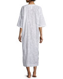 Embroidered Cotton Lawn Zip Caftan, White 