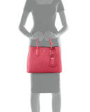 Saffiano Cuir Small Double Bag, Fuchsia (Peonia)