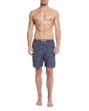 Geometric-Print Swim Trunks, Midnight