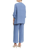 Crinkled Draped Linen Jacket, Blue Mist  