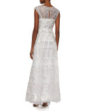 Sleeveless Metallic Embroidered Organza Gown 
