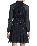 Metallic Chiffon Smocked-Waist Dress